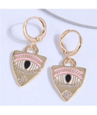 Cubic Zirconia Embellished Triangle Charming Eye Design Copper Ear Clips - Pink