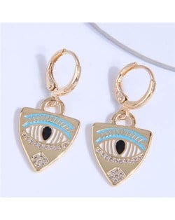 Cubic Zirconia Embellished Triangle Charming Eye Design Copper Ear Clips - Blue