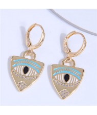 Cubic Zirconia Embellished Triangle Charming Eye Design Copper Ear Clips - Blue