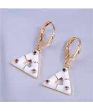 Rhinestone Inlaid Oil-spot Glazed Dangle Triangle Wholesale Women Ear Clips - White