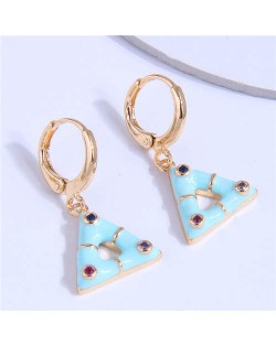 Rhinestone Inlaid Oil-spot Glazed Dangle Triangle Wholesale Women Ear Clips - Sky Blue