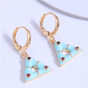 Rhinestone Inlaid Oil-spot Glazed Dangle Triangle Wholesale Women Ear Clips - Sky Blue