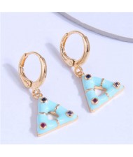 Rhinestone Inlaid Oil-spot Glazed Dangle Triangle Wholesale Women Ear Clips - Sky Blue