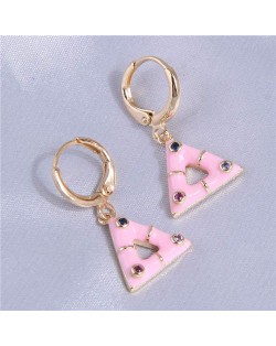 Rhinestone Inlaid Oil-spot Glazed Dangle Triangle Wholesale Women Ear Clips - Pink