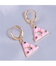 Rhinestone Inlaid Oil-spot Glazed Dangle Triangle Wholesale Women Ear Clips - Pink