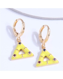 Rhinestone Inlaid Oil-spot Glazed Dangle Triangle Wholesale Women Ear Clips - Yellow