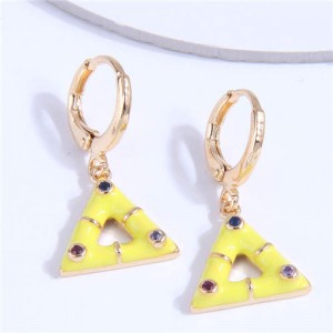 Rhinestone Inlaid Oil-spot Glazed Dangle Triangle Wholesale Women Ear Clips - Yellow