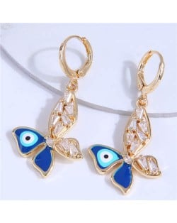 Blue Evil Eye Butterfly Design High Fashion Women Copper Dangle Earrings