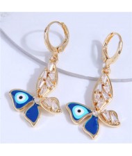 Blue Evil Eye Butterfly Design High Fashion Women Copper Dangle Earrings