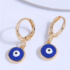 High Quality Enamel Evil Eye Copper Women Dangle Ear Clips - Blue