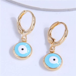 High Quality Enamel Evil Eye Copper Women Dangle Ear Clips - Sky Blue