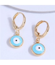 High Quality Enamel Evil Eye Copper Women Dangle Ear Clips - Sky Blue