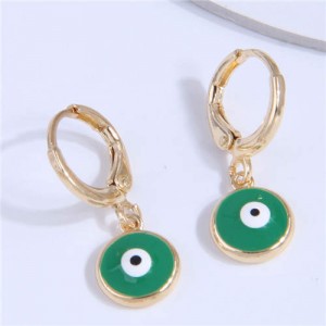High Quality Enamel Evil Eye Copper Women Dangle Ear Clips - Green