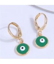 High Quality Enamel Evil Eye Copper Women Dangle Ear Clips - Green