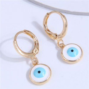 High Quality Enamel Evil Eye Copper Women Dangle Ear Clips - White