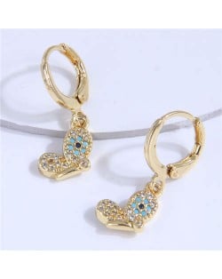 Rhinestone Inlaid Butterfly Profile Design Women Copper Earrings