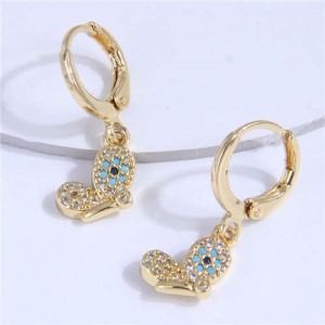 Rhinestone Inlaid Butterfly Profile Design Women Copper Earrings