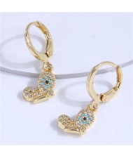 Rhinestone Inlaid Butterfly Profile Design Women Copper Earrings