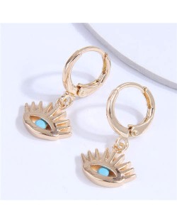 Blue Eye Ball Inlaid Golden Eyelash Unique Fashion Wholesale Women Earrings