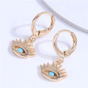 Blue Eye Ball Inlaid Golden Eyelash Unique Fashion Wholesale Women Earrings