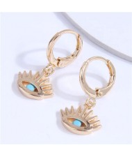 Blue Eye Ball Inlaid Golden Eyelash Unique Fashion Wholesale Women Earrings