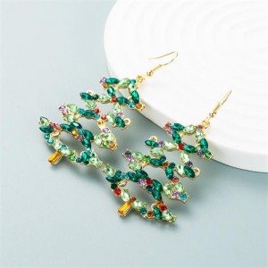 High Fashion Green Rhinestone Christmas Tree Wholesale Earrings