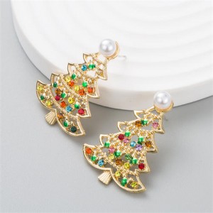 Colorful Rhinestone Hollow-out Christmas Tree Wholesale Fashion Earrings