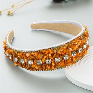 U.S. Fashion Candy Color Crushed Stone Decorated Wholesale Fashon Hair Hoop - Orange