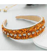 U.S. Fashion Candy Color Crushed Stone Decorated Wholesale Fashon Hair Hoop - Orange