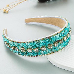 U.S. Fashion Candy Color Crushed Stone Decorated Wholesale Fashon Hair Hoop - Blue