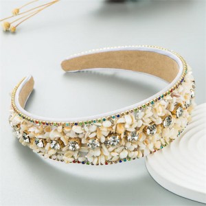 U.S. Fashion Candy Color Crushed Stone Decorated Wholesale Fashon Hair Hoop - White