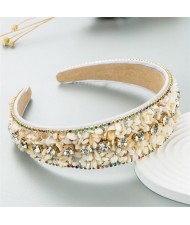 U.S. Fashion Candy Color Crushed Stone Decorated Wholesale Fashon Hair Hoop - White