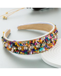 U.S. Fashion Candy Color Crushed Stone Decorated Wholesale Fashon Hair Hoop - White