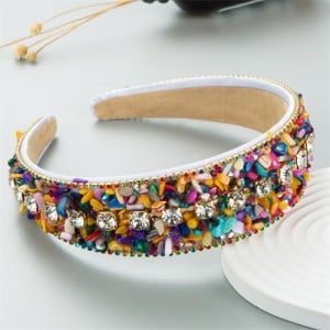 U.S. Fashion Candy Color Crushed Stone Decorated Wholesale Fashon Hair Hoop - Multicolor