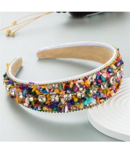 U.S. Fashion Candy Color Crushed Stone Decorated Wholesale Fashon Hair Hoop - White