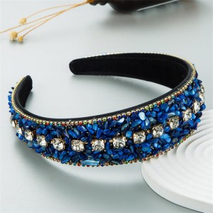 U.S. Fashion Candy Color Crushed Stone Decorated Wholesale Fashon Hair Hoop - Royal Blue