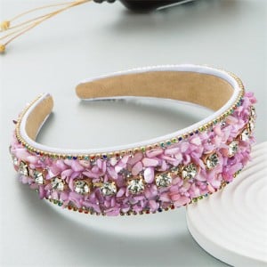 U.S. Fashion Candy Color Crushed Stone Decorated Wholesale Fashon Hair Hoop - Pink