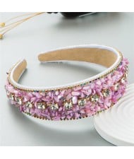 U.S. Fashion Candy Color Crushed Stone Decorated Wholesale Fashon Hair Hoop - Pink