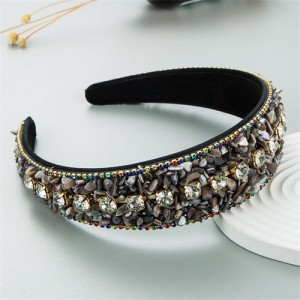 U.S. Fashion Candy Color Crushed Stone Decorated Wholesale Fashon Hair Hoop - Black