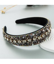 U.S. Fashion Candy Color Crushed Stone Decorated Wholesale Fashon Hair Hoop - Black