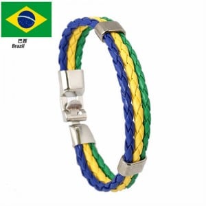 Brazil National Flags Colors Leather Woven Wholesale Bracelet - Blue Yellow Green