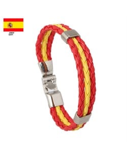 National Flags Colors Leather Woven Wholesale Bracelet - Blue Yellow Green 