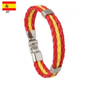 National Flags Colors Leather Woven Wholesale Bracelet - Red Yellow Red