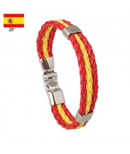 National Flags Colors Leather Woven Wholesale Bracelet - Red Yellow Red