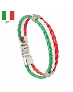 National Flags Colors Leather Woven Wholesale Bracelet - Red Yellow Red