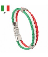 National Flags Colors Leather Woven Wholesale Bracelet - Green White Red