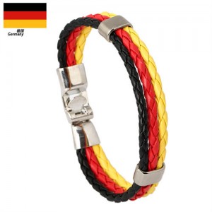 National Flags Colors Leather Woven Wholesale Bracelet - Black Red Yellow