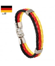 National Flags Colors Leather Woven Wholesale Bracelet - Black Red Yellow
