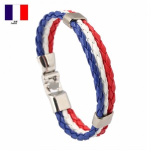 National Flags Colors Leather Woven Wholesale Bracelet - Blue White Red
