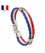 National Flags Colors Leather Woven Wholesale Bracelet - Blue White Red